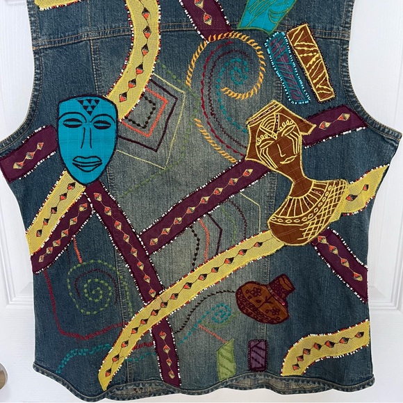CHICO’S DENIM ABSTRACT COLOURFUL EMBROIDERED VEST - Picture 6 of 13